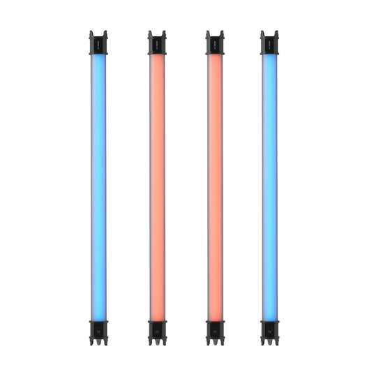 Nanlite PavoTube II 15C 2-foot RGBWW LED Tube Light 4-light kit front view, two set to blue and two set to orange light