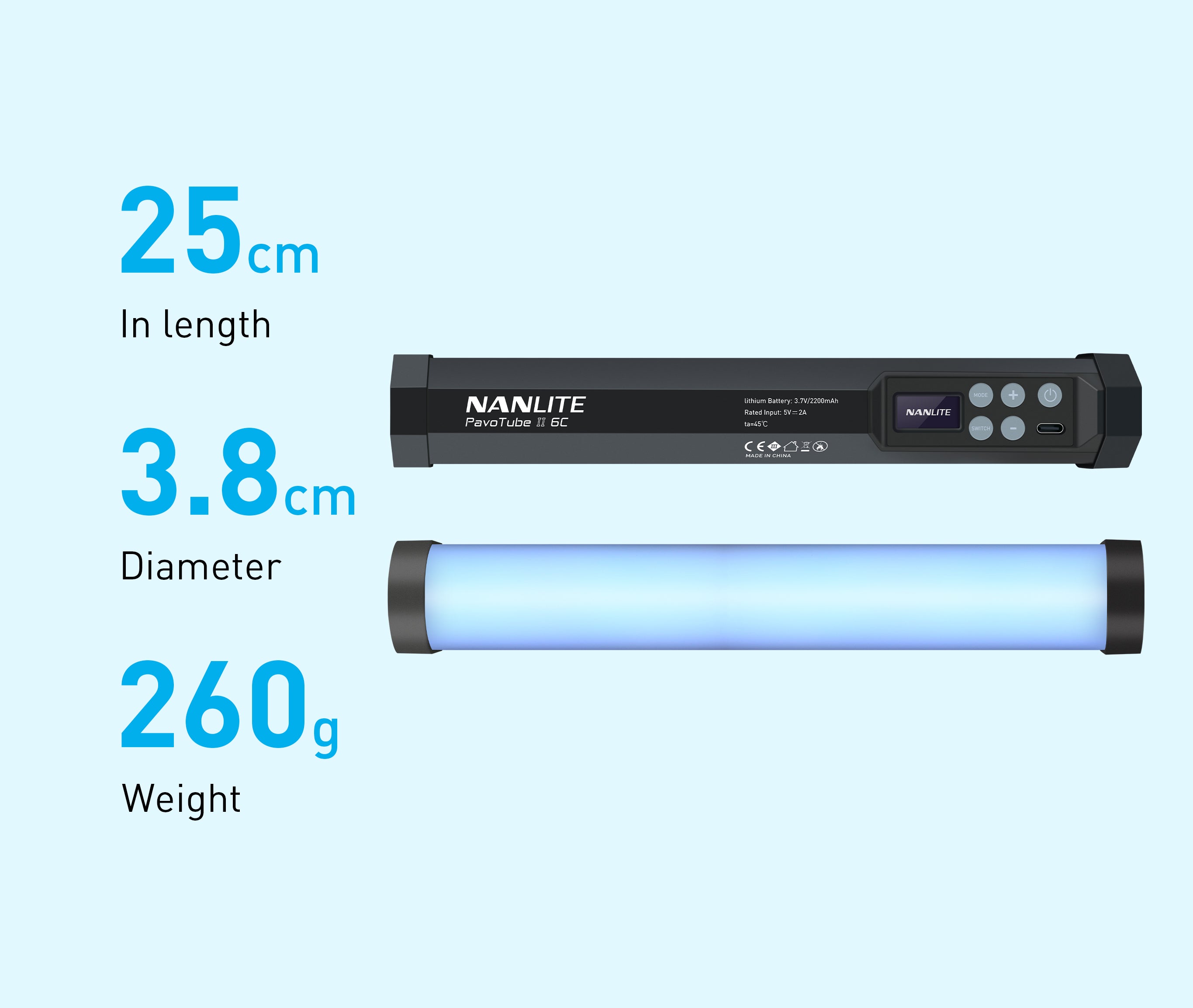 PavoTube II 6C 10-Inch RGBWW LED Tube Light | Nanlite