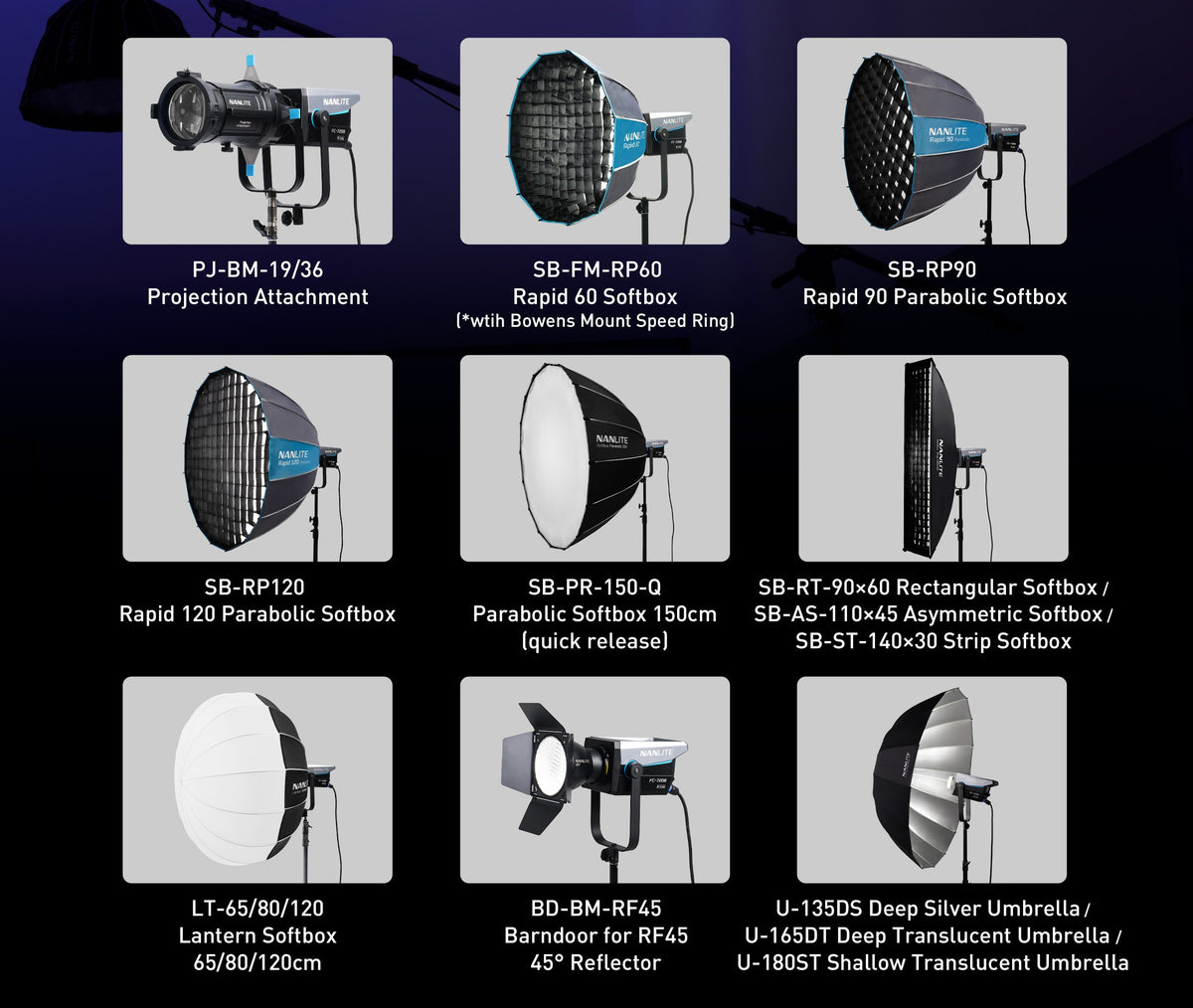What accessories are compatible with the FC-720B?
The FC-720B supports Bowens Mount accessories.