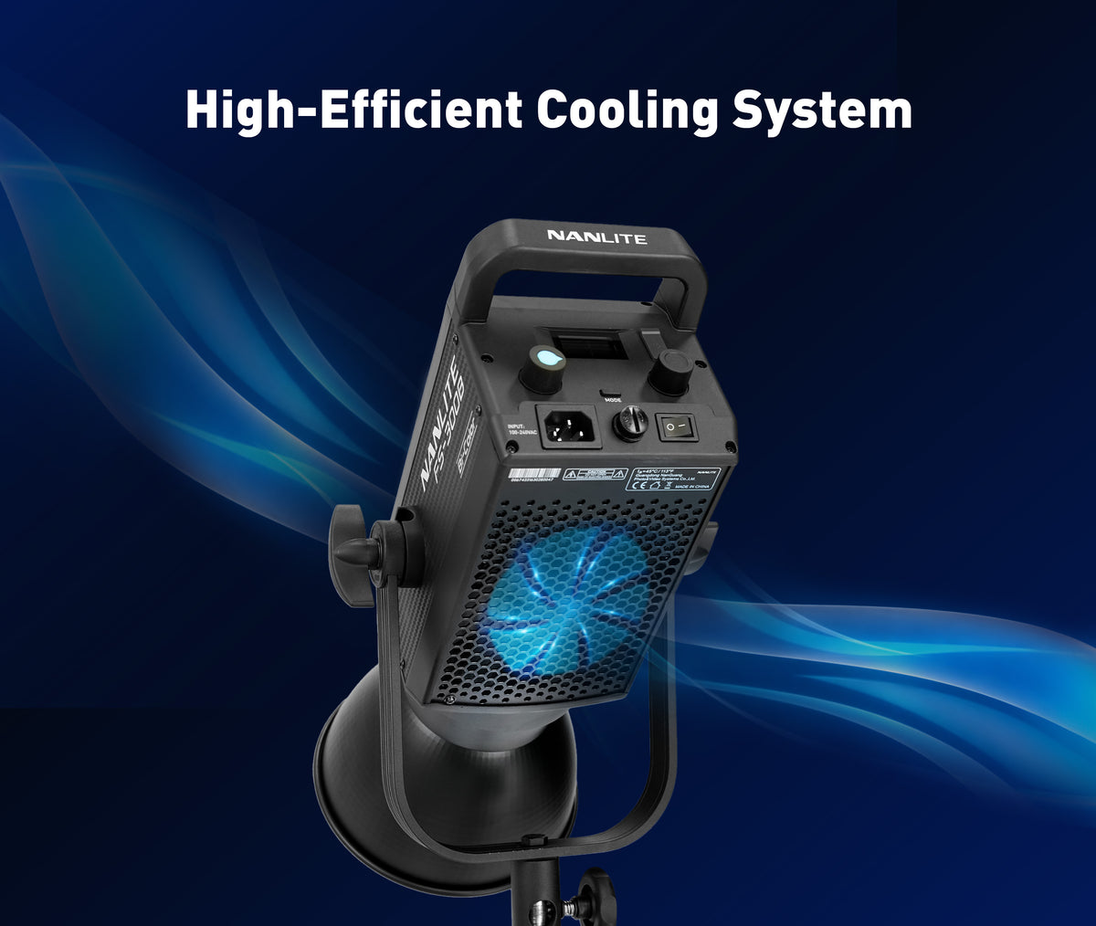 Nanlite studio COB light high efficient cooling system with quiet turbo fan and honeycomb vents for all-day continuous shooting