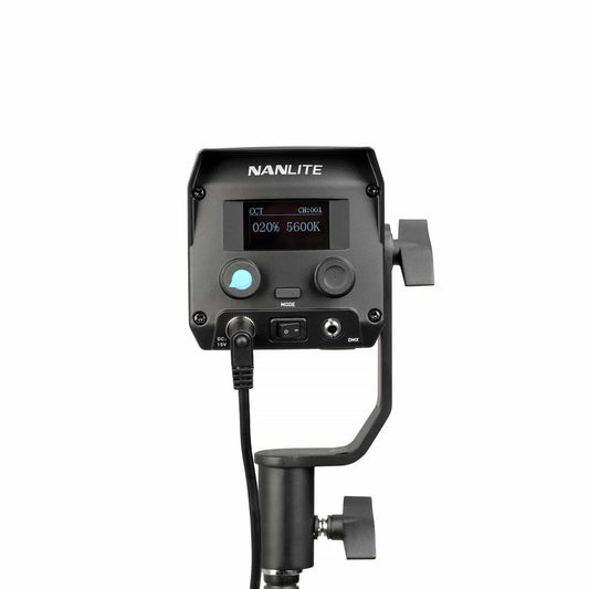 Nanlite Forza 60B II LED Spotlight rear view  showing LCD screen, controls, DC and DMX ports