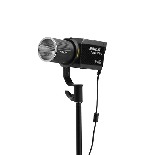 Nanlite Forza 60B II LED Spotlight side view on mount with 45-Degree Mini Reflector
