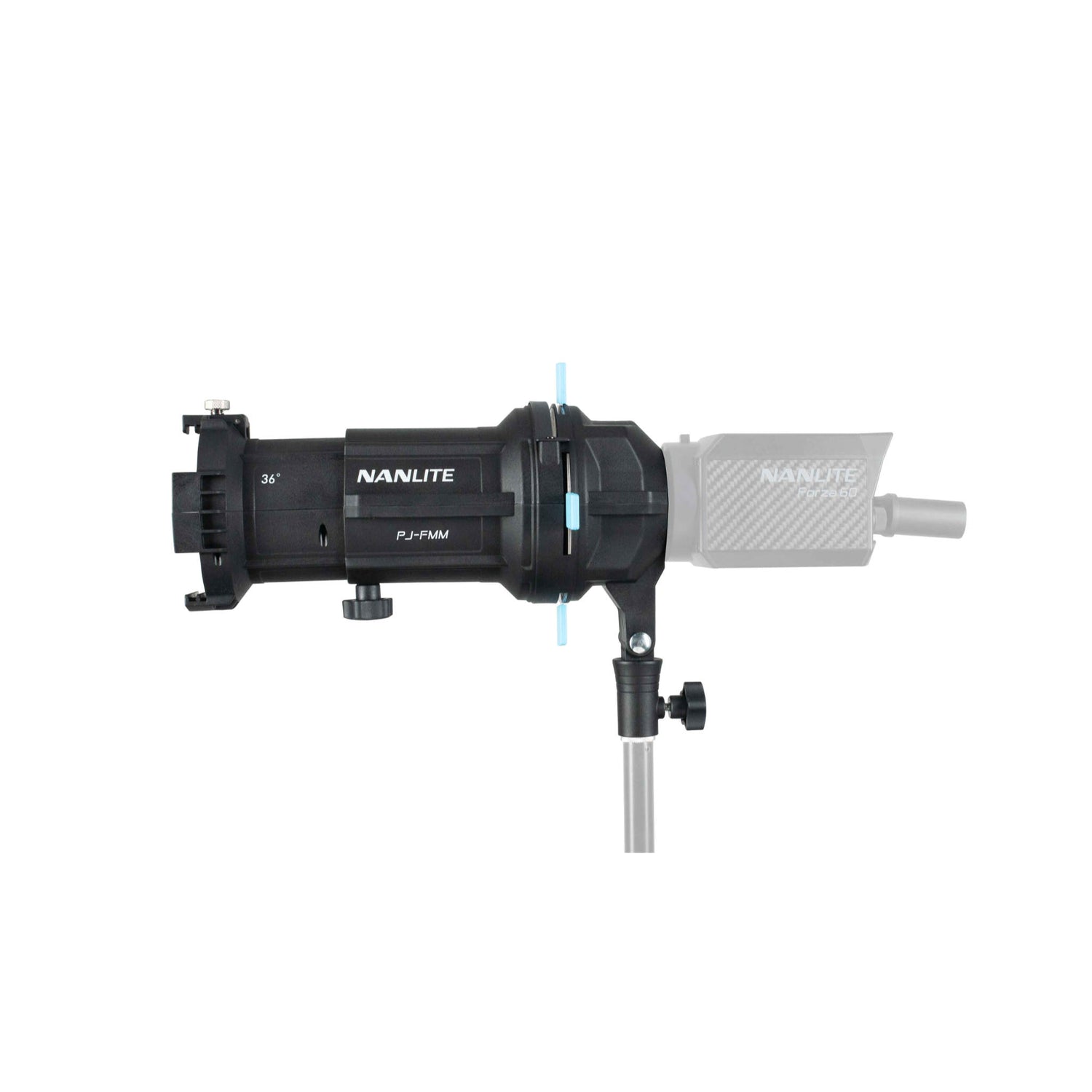 Nanlite Forza 60 Spotlight and 36 degree Projection Attachment side view