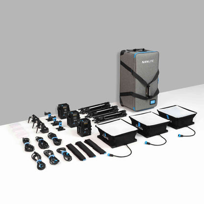 PavoSlim 60B 1x1 Bi-Color LED Panel 3-Light Kit with Pop-Up Softboxes, Stands, and Case