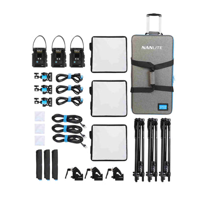 PavoSlim 60B 1x1 Bi-Color LED Panel 3-Light Kit with Pop-Up Softboxes, Stands, and Case