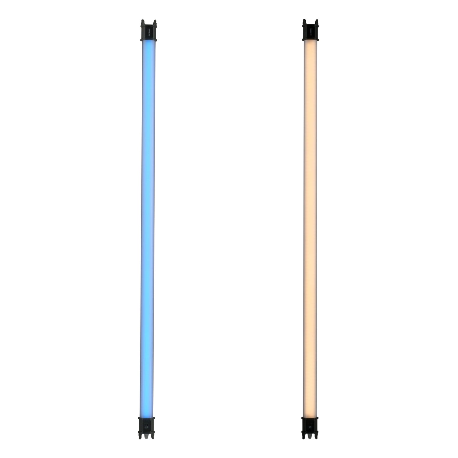 Nanlite PavoTube II 30C 4-foot RGBWW LED Tube Light 2 light kit front view, one set to blue and one set to gold