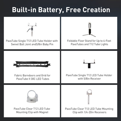 tube holders, foldable floor stand, fabric barndoors grid, magnetic mounting clips for cord‑free creative lighting