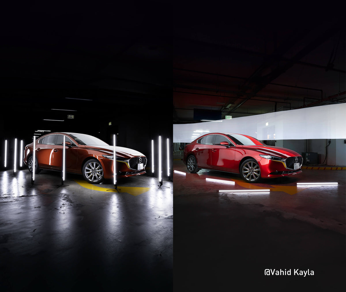 RGB tube light for automotive commercial photography, even uniform illumination with no hot spots