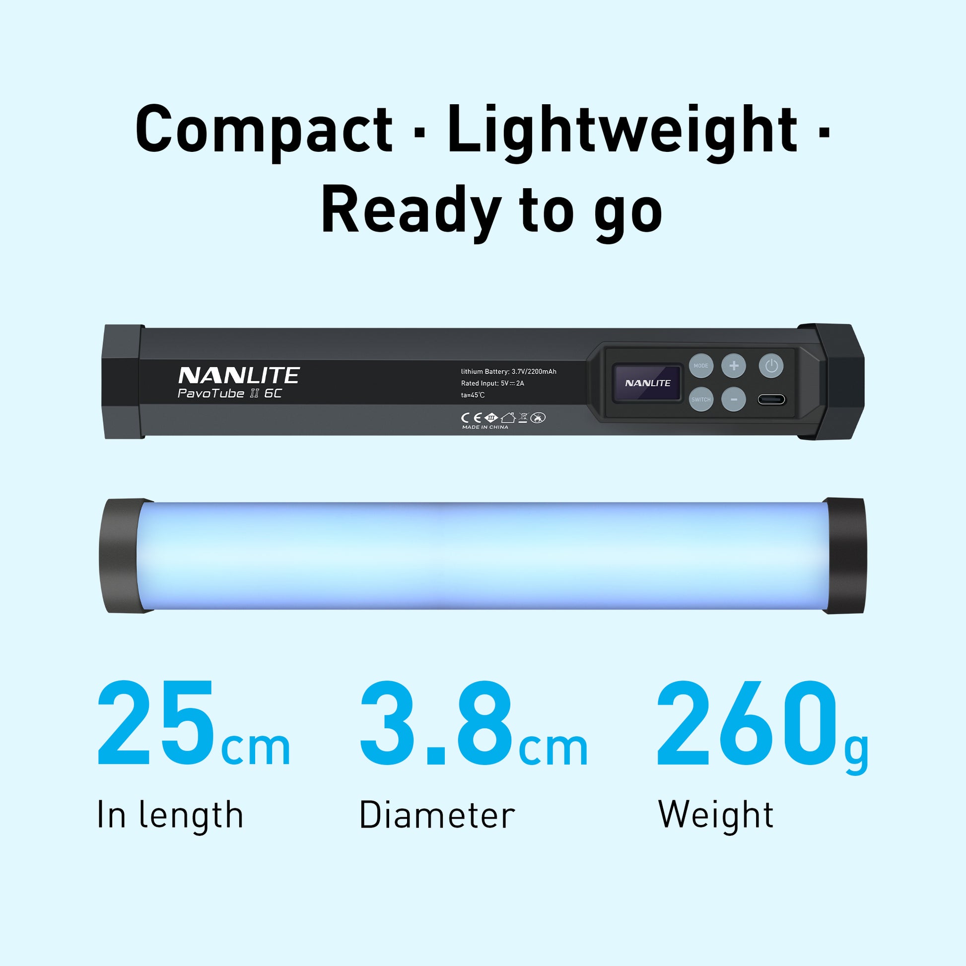 Length：25cm 
Diameter：3.8cm
Weight：260g

