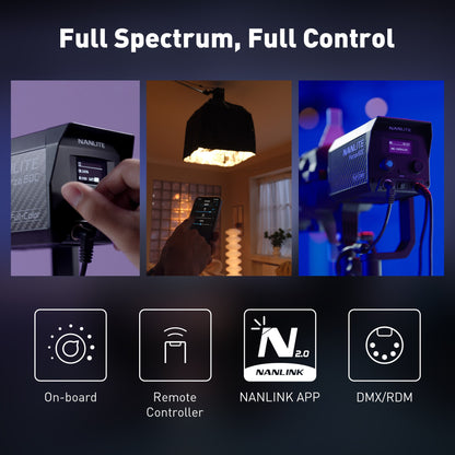 forza 60c control options: on-board controls, NANLINK App, 2.4G, or DMX/RDM