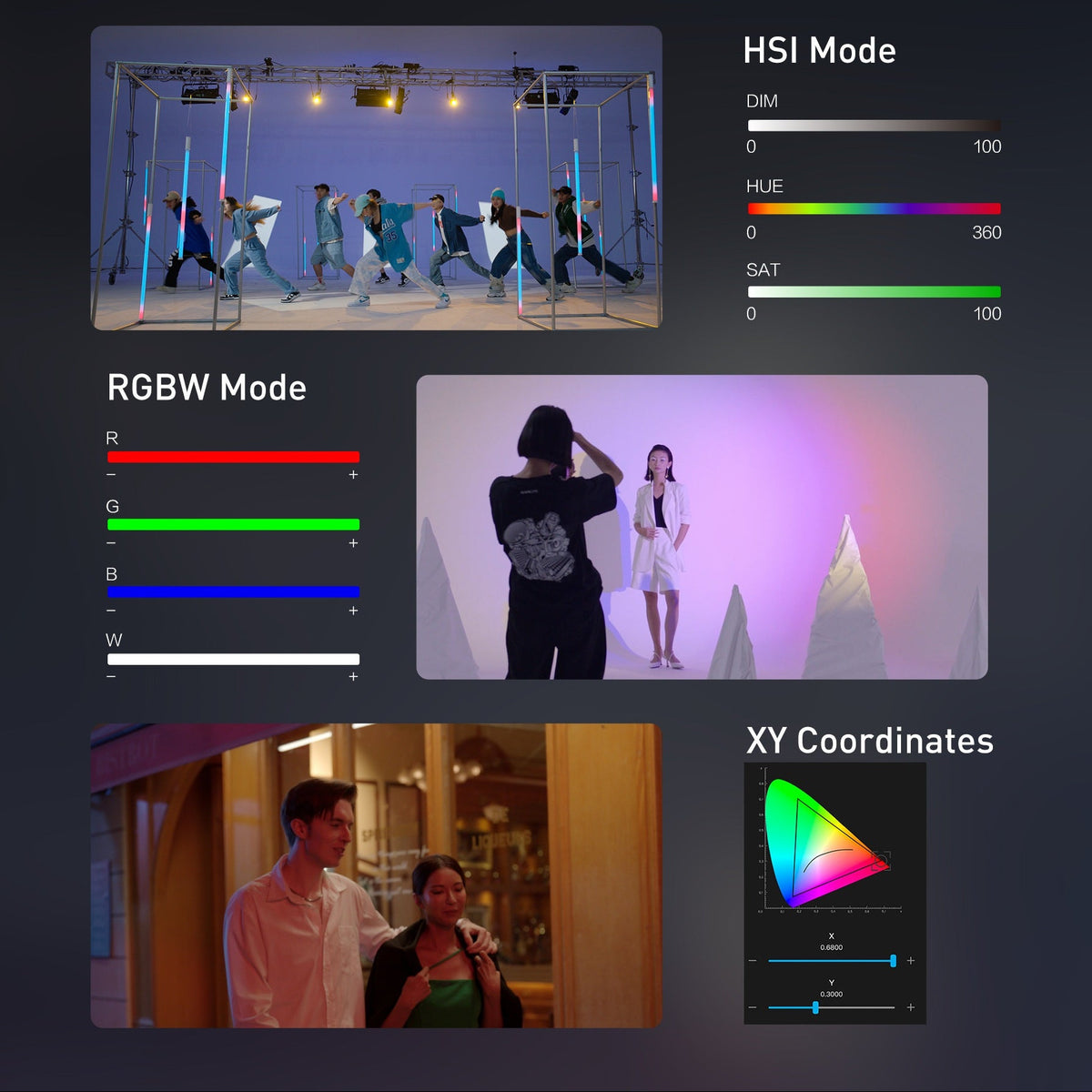 forza 60c multiple color modes: HSI Mode, RGBW Mode, XY coordinates
