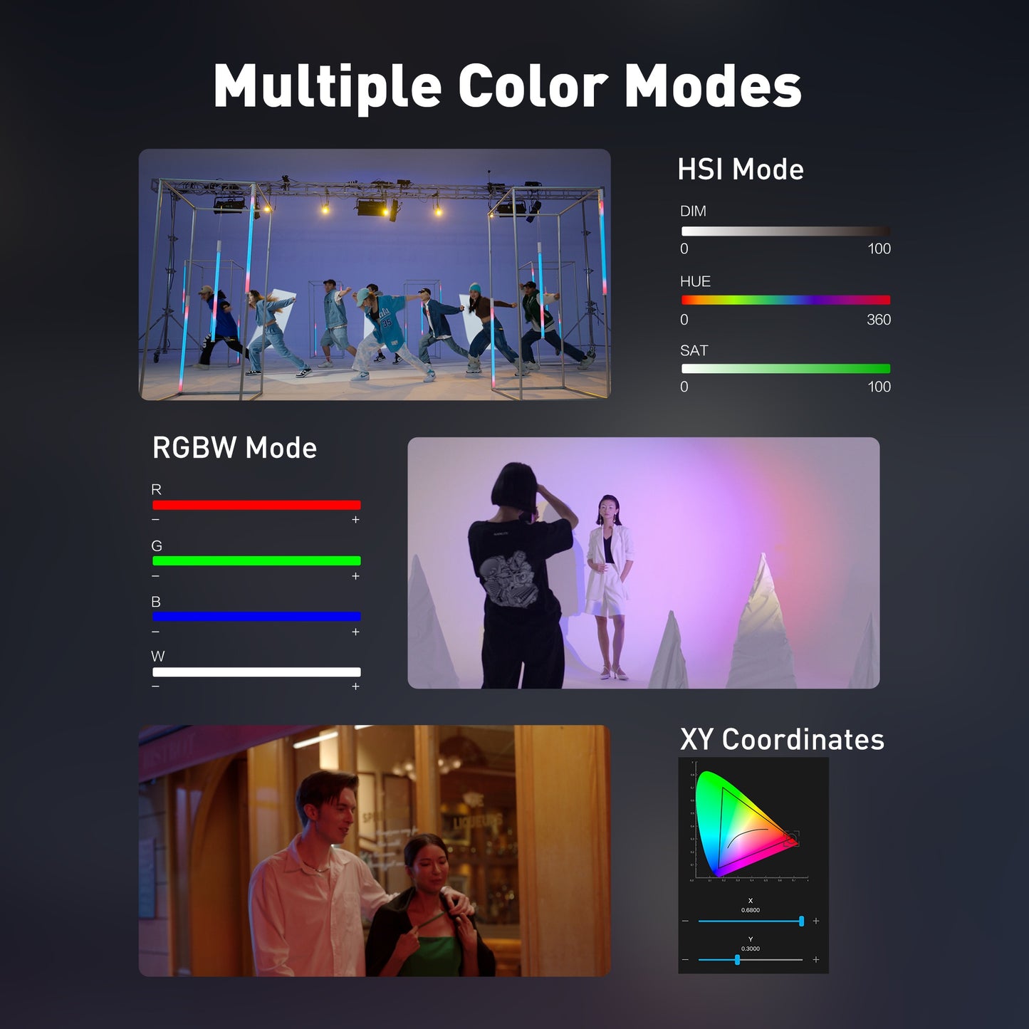 forza 60c multiple color modes: HSI Mode, RGBW Mode, XY Coordinates